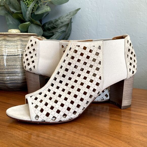 Aquatalia Shari Perforated Suede Open-Toe Booties - Picture 1 of 10